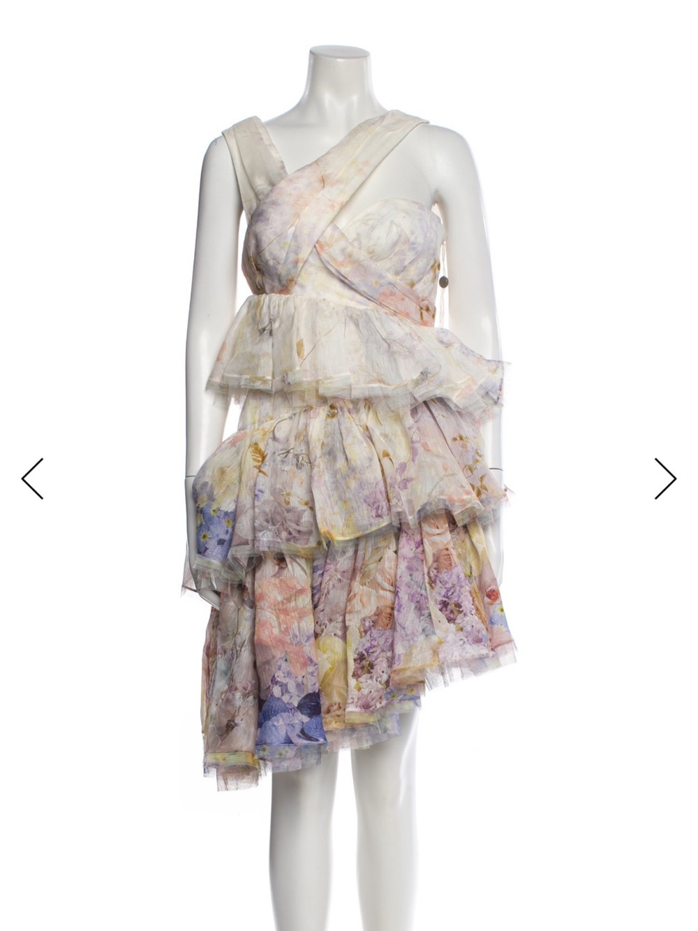 Zimmermann Pastel Floral Tiered Asymmetrical Ruffle Dress